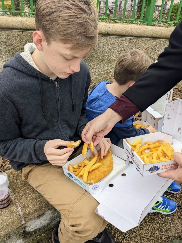 Eating fish and chips